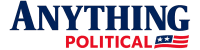 Logo: ANYTHING in blue with POLITICAL in red and a small American flag icon on the right side.